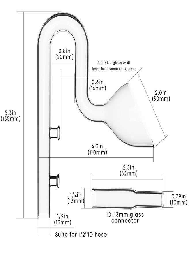 FZONE Aquarium Glass Mini Skimmer Lily Inflow and Outflow Sets for Mini Nano Tanks Filter Pipes(for 1/2inch Tubing) - Image 5